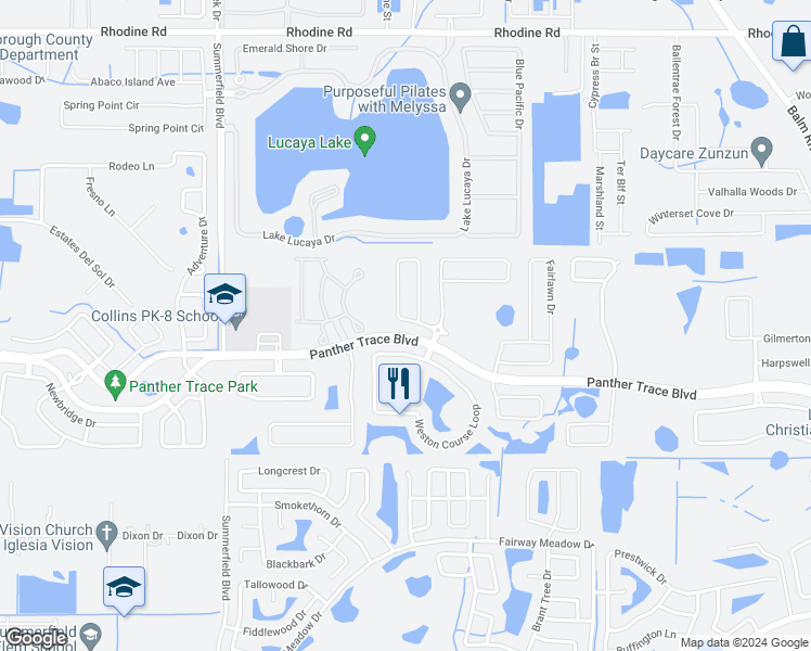 map of restaurants, bars, coffee shops, grocery stores, and more near 11469 Newgate Crest Drive in Riverview