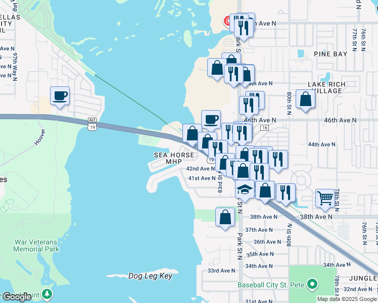 map of restaurants, bars, coffee shops, grocery stores, and more near 8440 U.S. 19 Alternate in St. Petersburg