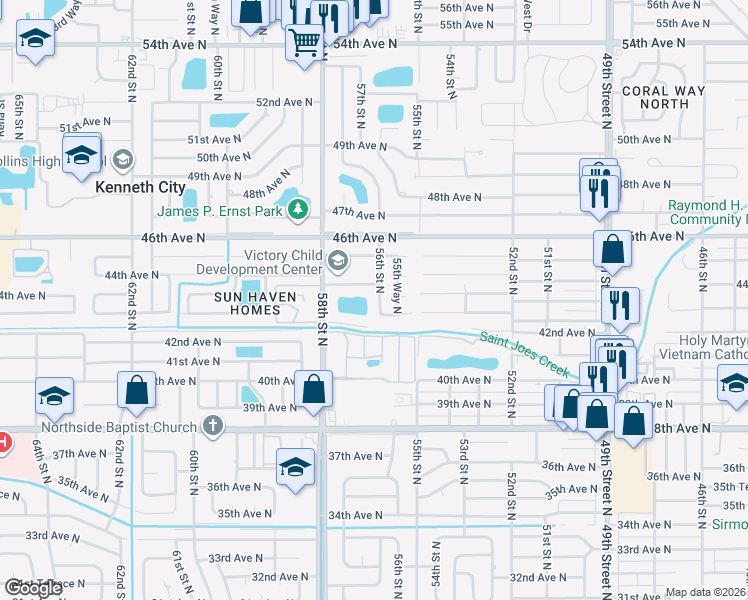 map of restaurants, bars, coffee shops, grocery stores, and more near 4360 56th Street North in Kenneth City