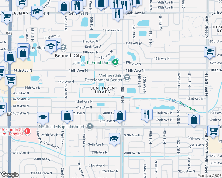 map of restaurants, bars, coffee shops, grocery stores, and more near 4325 58th Way North in Kenneth City