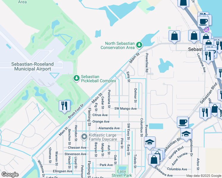 map of restaurants, bars, coffee shops, grocery stores, and more near in Sebastian