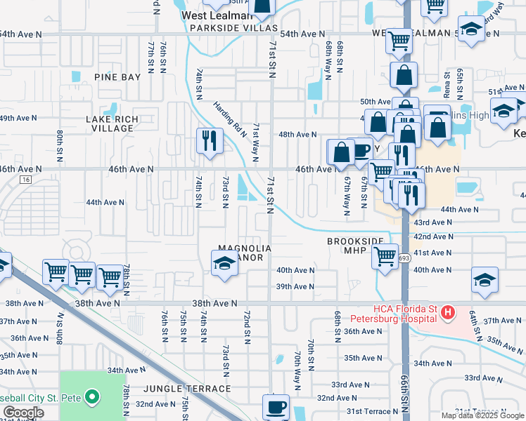 map of restaurants, bars, coffee shops, grocery stores, and more near 4362 Tyler Circle North in St. Petersburg