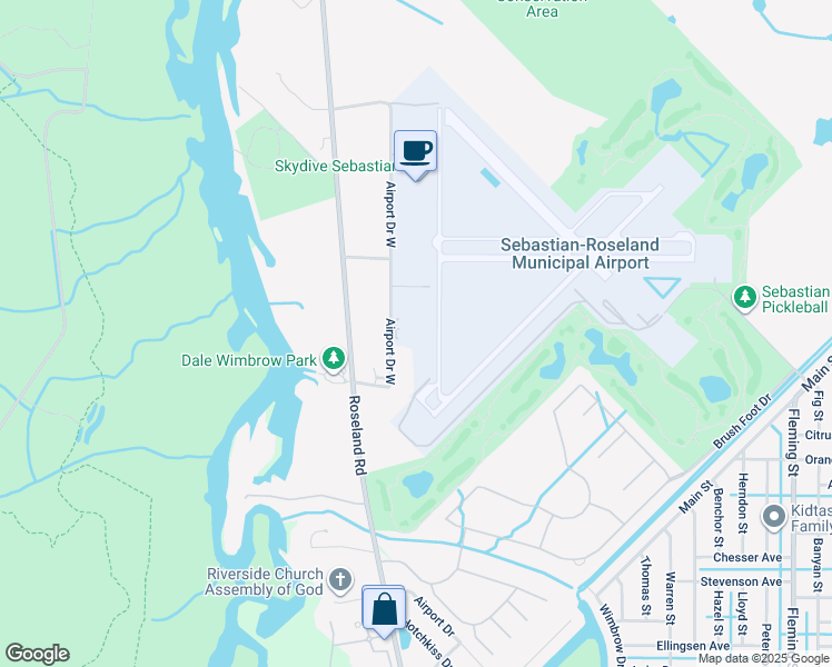 map of restaurants, bars, coffee shops, grocery stores, and more near 60 Airport Drive West in Sebastian