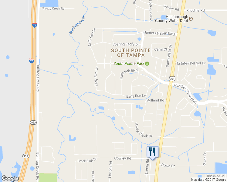 map of restaurants, bars, coffee shops, grocery stores, and more near 10206 Hunters Haven Boulevard in Riverview
