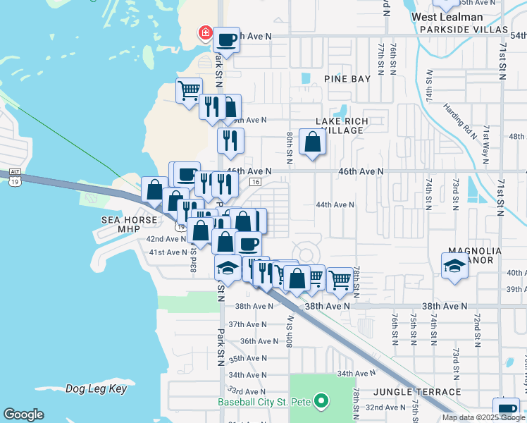 map of restaurants, bars, coffee shops, grocery stores, and more near 519 5th Street in St. Petersburg