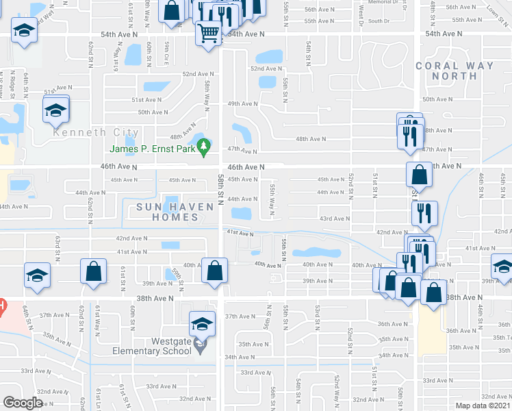 map of restaurants, bars, coffee shops, grocery stores, and more near 4360 56th Street North in Kenneth City