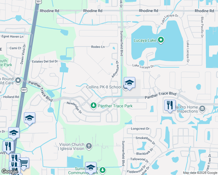 map of restaurants, bars, coffee shops, grocery stores, and more near 12435 Adventure Drive in Riverview