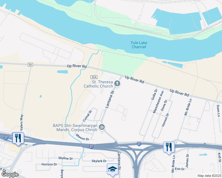 map of restaurants, bars, coffee shops, grocery stores, and more near 1261 Lantana Street in Corpus Christi