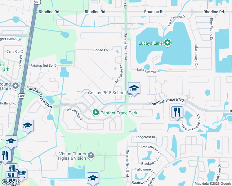 map of restaurants, bars, coffee shops, grocery stores, and more near 12436 Adventure Drive in Riverview