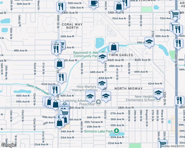 map of restaurants, bars, coffee shops, grocery stores, and more near 4402 44th Avenue North in St. Petersburg