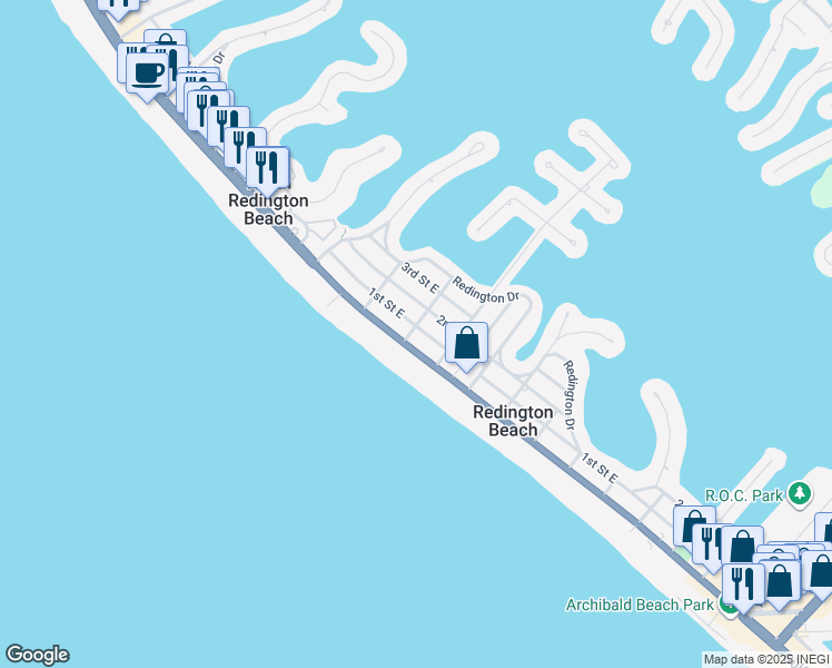 map of restaurants, bars, coffee shops, grocery stores, and more near 5 162nd Avenue in Redington Beach