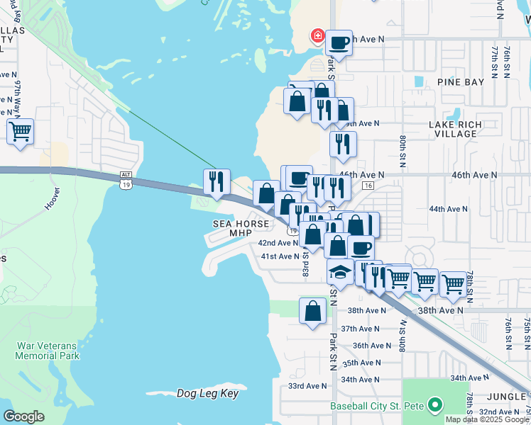 map of restaurants, bars, coffee shops, grocery stores, and more near 8440 U.S. 19 Alternate in St. Petersburg