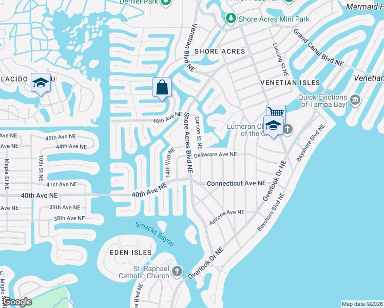 map of restaurants, bars, coffee shops, grocery stores, and more near 4276 14th Lane Northeast in St. Petersburg