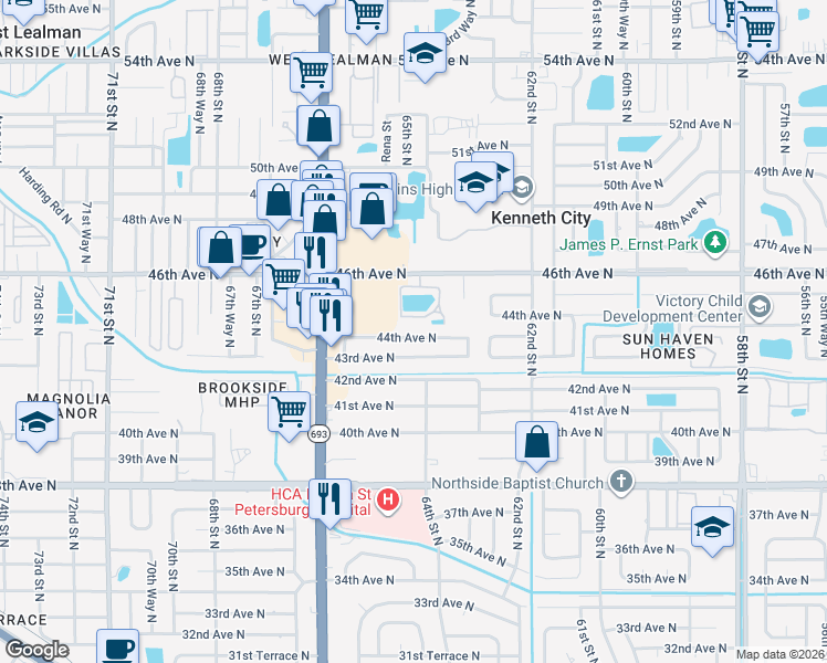 map of restaurants, bars, coffee shops, grocery stores, and more near 6429 44th Avenue North in Kenneth City