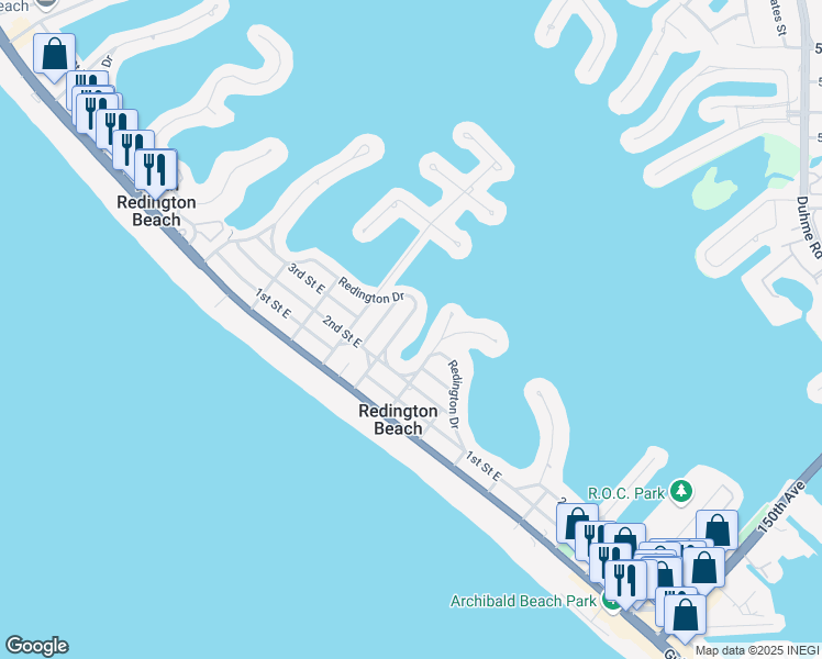 map of restaurants, bars, coffee shops, grocery stores, and more near 16019 Redington Drive in Redington Beach
