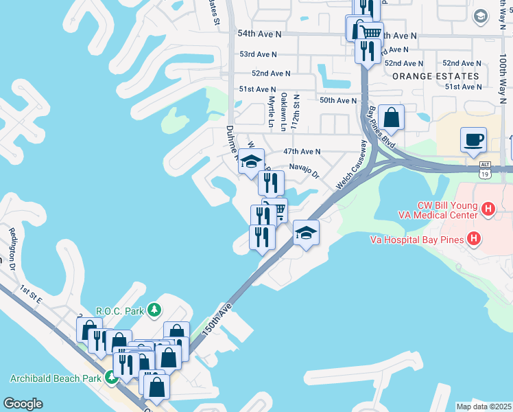 map of restaurants, bars, coffee shops, grocery stores, and more near 4570 Duhme Road in St. Petersburg