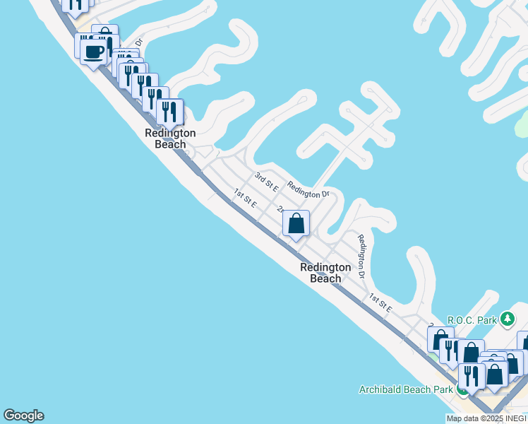 map of restaurants, bars, coffee shops, grocery stores, and more near 5 162nd Avenue in Redington Beach