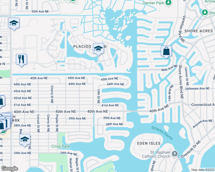 map of restaurants, bars, coffee shops, grocery stores, and more near 1092 44th Avenue Northeast in Saint Petersburg