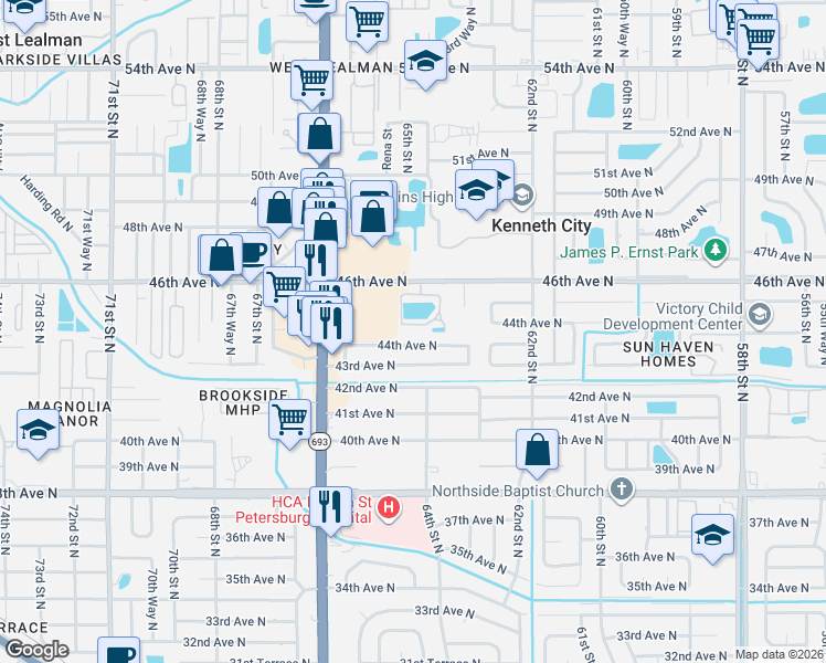 map of restaurants, bars, coffee shops, grocery stores, and more near 6429 44th Avenue North in Kenneth City