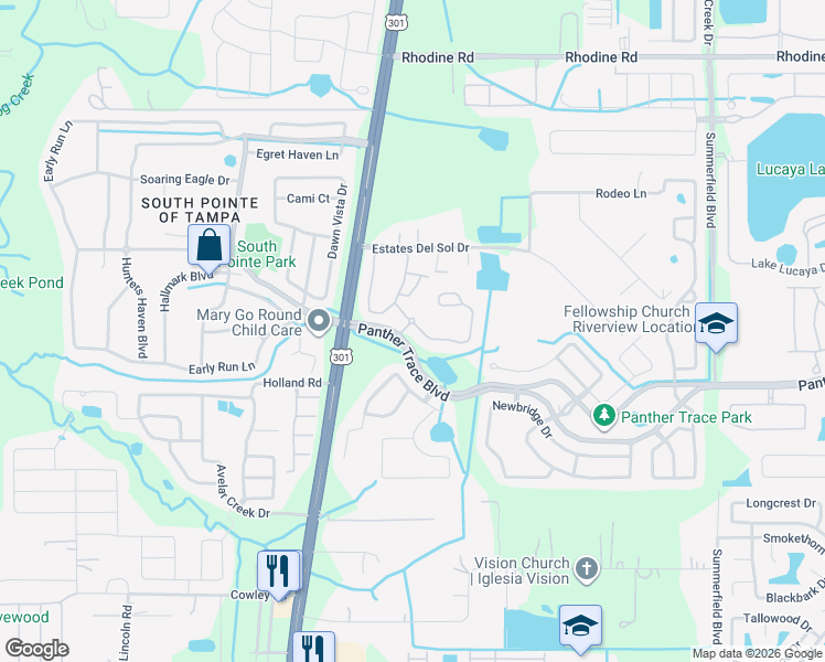 map of restaurants, bars, coffee shops, grocery stores, and more near 10736 Navigation Drive in Riverview