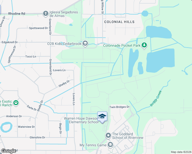 map of restaurants, bars, coffee shops, grocery stores, and more near 12653 Lovers Lane in Riverview