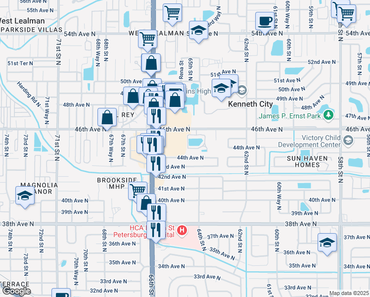 map of restaurants, bars, coffee shops, grocery stores, and more near 6400 46th Avenue North in Kenneth City