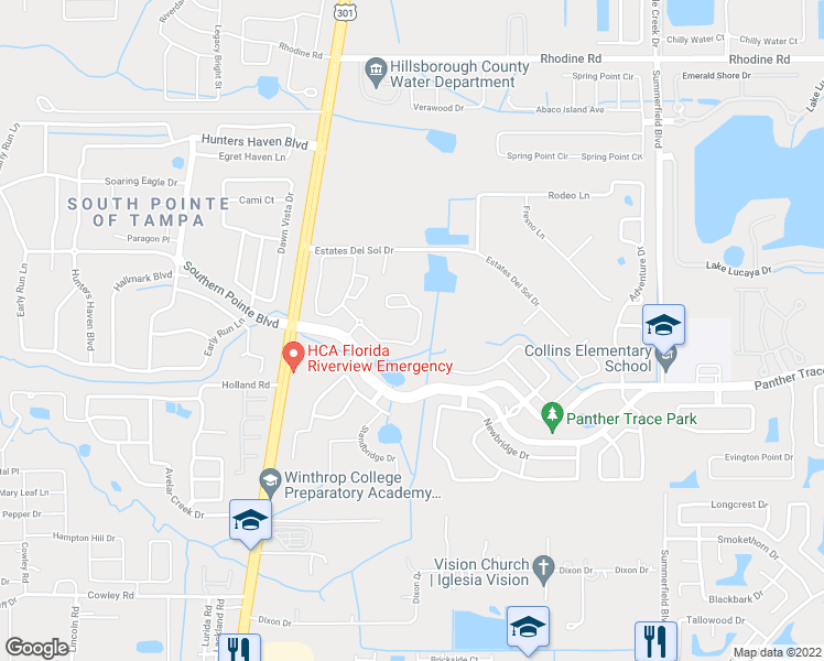 map of restaurants, bars, coffee shops, grocery stores, and more near 10734 Banfield Drive in Riverview