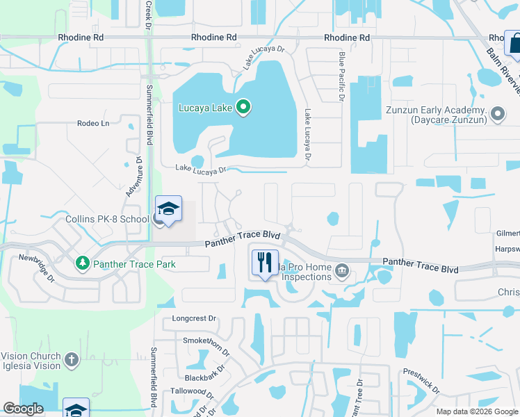 map of restaurants, bars, coffee shops, grocery stores, and more near 11455 Newgate Crest Drive in Riverview