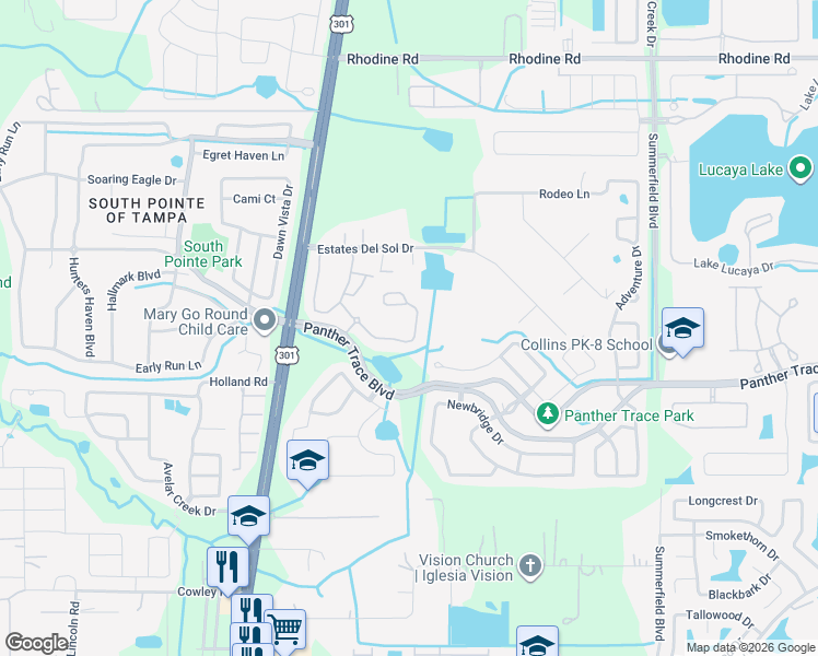 map of restaurants, bars, coffee shops, grocery stores, and more near 10734 Banfield Drive in Riverview