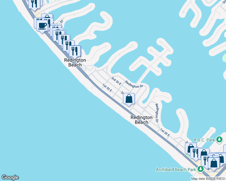 map of restaurants, bars, coffee shops, grocery stores, and more near 16205 1st Street East in Redington Beach