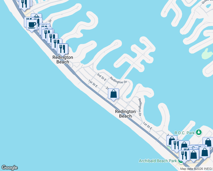 map of restaurants, bars, coffee shops, grocery stores, and more near 16113 2nd Street East in Redington Beach