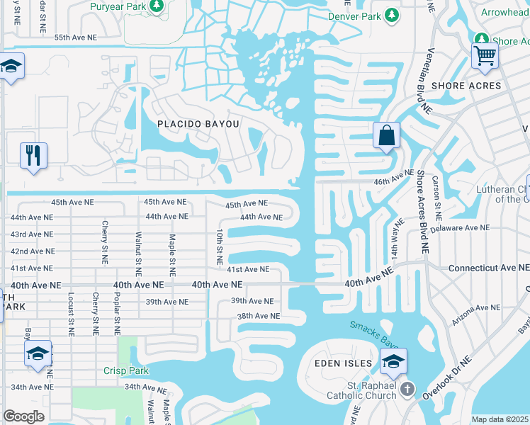 map of restaurants, bars, coffee shops, grocery stores, and more near 1143 45th Avenue Northeast in St. Petersburg