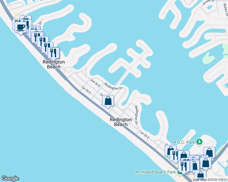 map of restaurants, bars, coffee shops, grocery stores, and more near 307 161st Avenue in Redington Beach