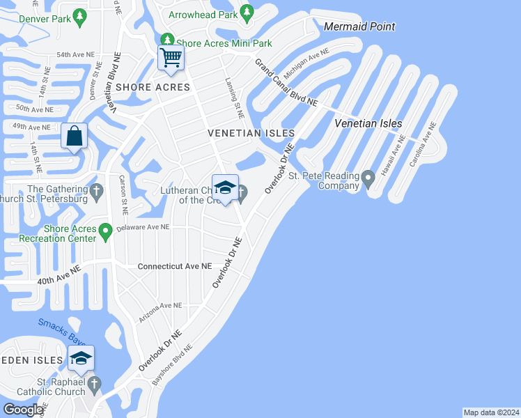 map of restaurants, bars, coffee shops, grocery stores, and more near 4545 Chancellor Street Northeast in St. Petersburg