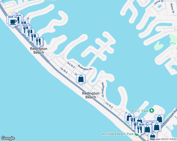 map of restaurants, bars, coffee shops, grocery stores, and more near 16046 Redington Drive in Redington Beach
