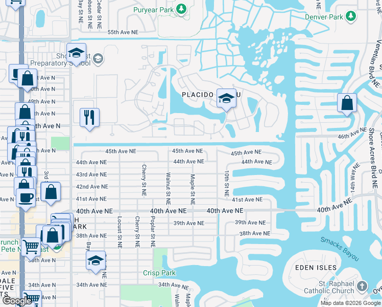 map of restaurants, bars, coffee shops, grocery stores, and more near 798 45th Avenue Northeast in St. Petersburg