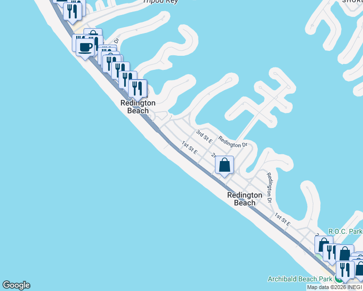 map of restaurants, bars, coffee shops, grocery stores, and more near 4 163rd Avenue in Redington Beach