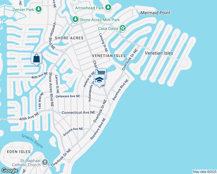 map of restaurants, bars, coffee shops, grocery stores, and more near 4545 Chancellor Street Northeast in St. Petersburg
