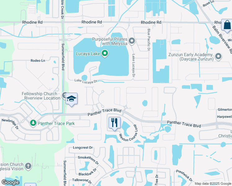 map of restaurants, bars, coffee shops, grocery stores, and more near 11448 Newgate Crest Drive in Riverview