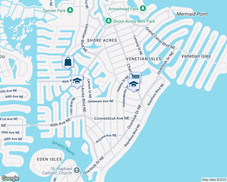 map of restaurants, bars, coffee shops, grocery stores, and more near 4427 Huntington Street Northeast in St. Petersburg