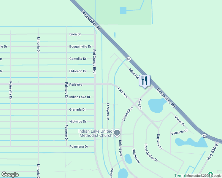 map of restaurants, bars, coffee shops, grocery stores, and more near 6477 Fort Meyers Drive in Indian Lake Estates