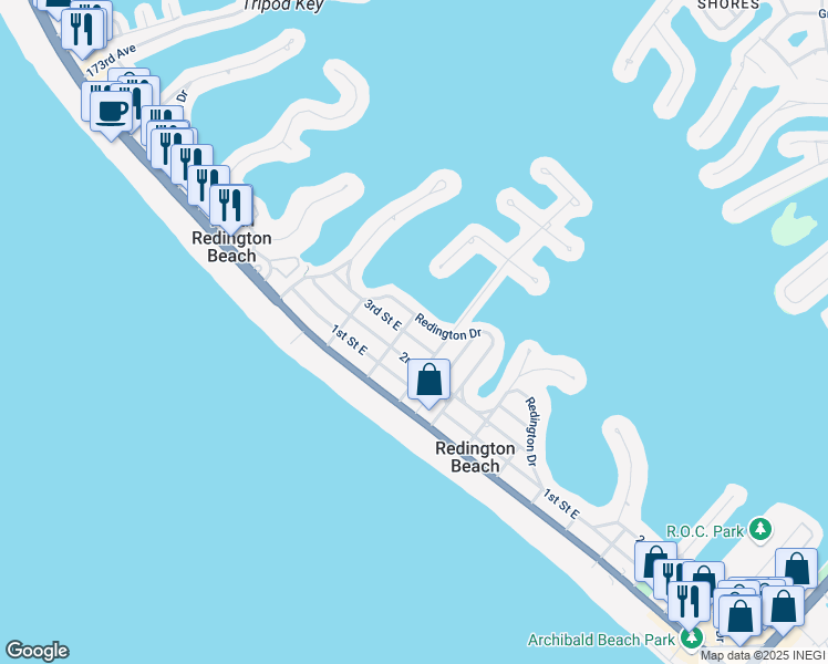 map of restaurants, bars, coffee shops, grocery stores, and more near 16111 3rd Street East in Redington Beach