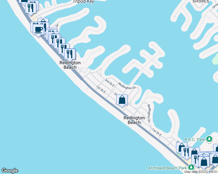 map of restaurants, bars, coffee shops, grocery stores, and more near 16207 2nd Street East in Redington Beach