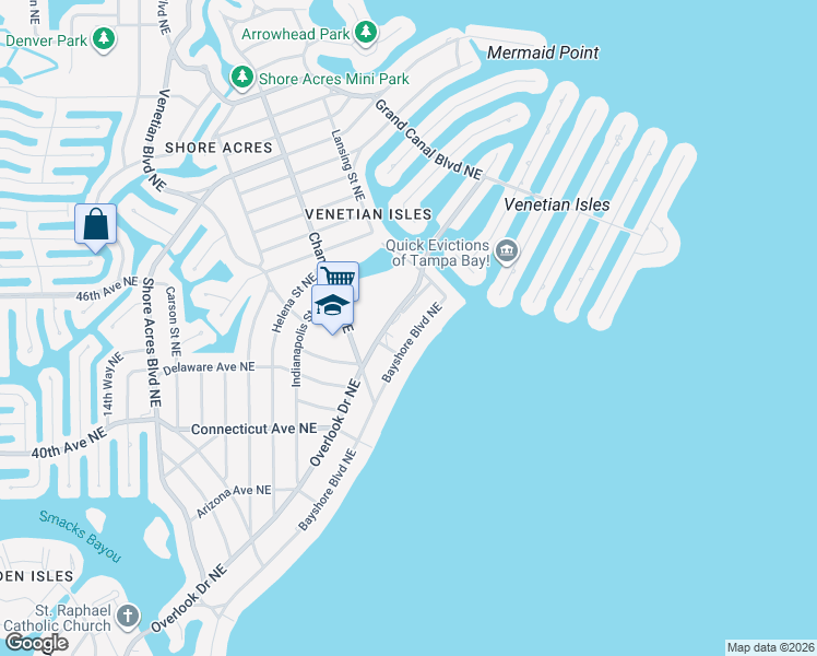 map of restaurants, bars, coffee shops, grocery stores, and more near 4540 Bayshore Boulevard Northeast in St. Petersburg