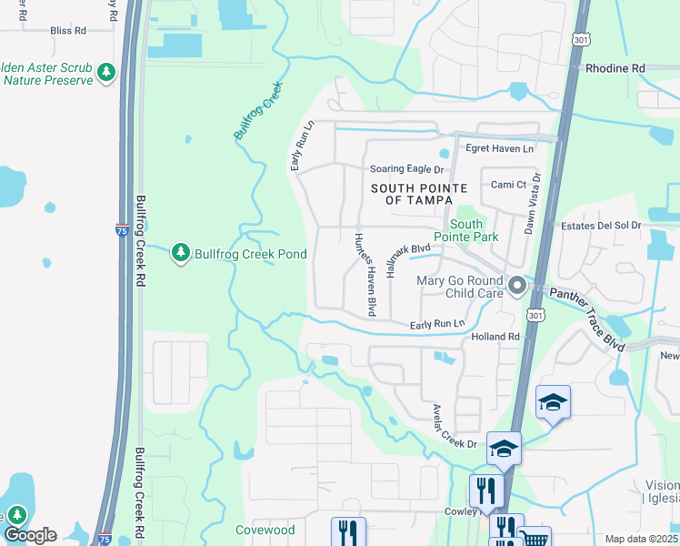 map of restaurants, bars, coffee shops, grocery stores, and more near 12515 Herons Path Place in Riverview