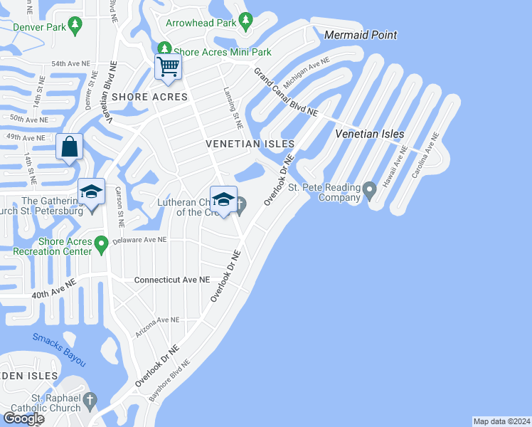 map of restaurants, bars, coffee shops, grocery stores, and more near 4540 Bayshore Boulevard Northeast in St. Petersburg