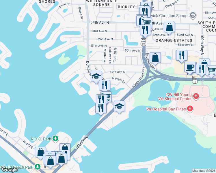 map of restaurants, bars, coffee shops, grocery stores, and more near 11084 Huron Road in Saint Petersburg