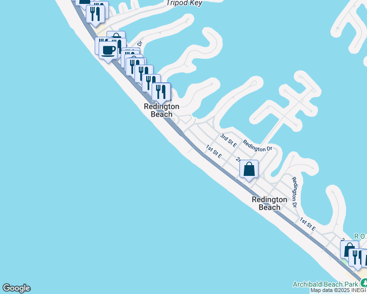 map of restaurants, bars, coffee shops, grocery stores, and more near Gulf Boulevard in Redington Beach
