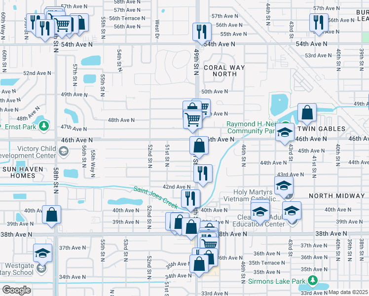 map of restaurants, bars, coffee shops, grocery stores, and more near 4965 45th Avenue North in Lealman