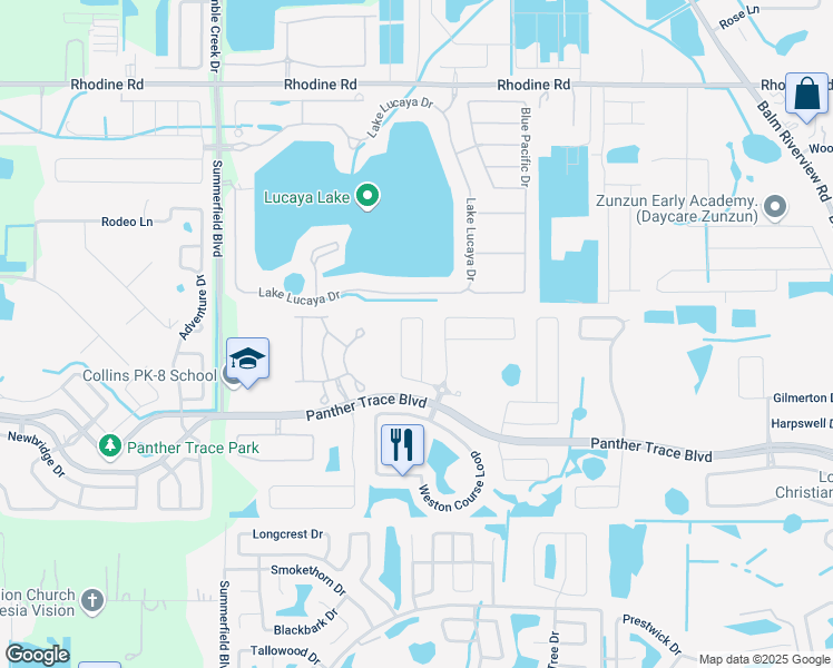map of restaurants, bars, coffee shops, grocery stores, and more near 11420 Newgate Crest Drive in Riverview